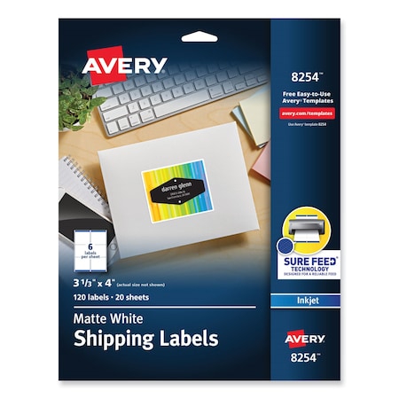 Avery Dennison Color Inkjet Labels, 3.33x4, White, PK120 8254